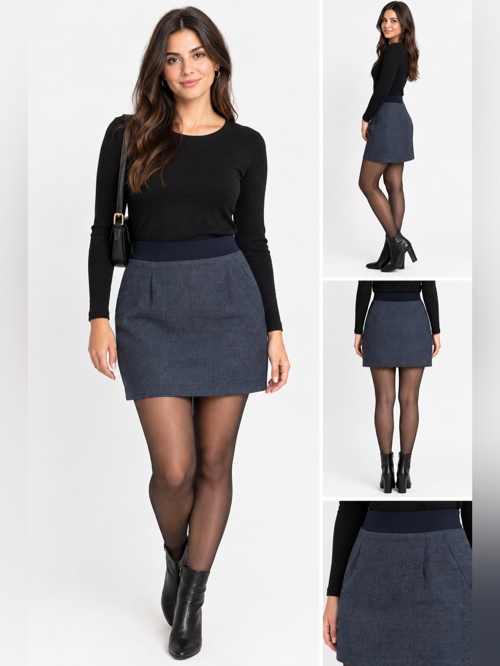 Theory Classic Black Waistband Gray Patterned mini Skirt size 6